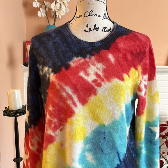 Aqua Tie Dye Print Cashmere Sweater - Picture 2 of 7